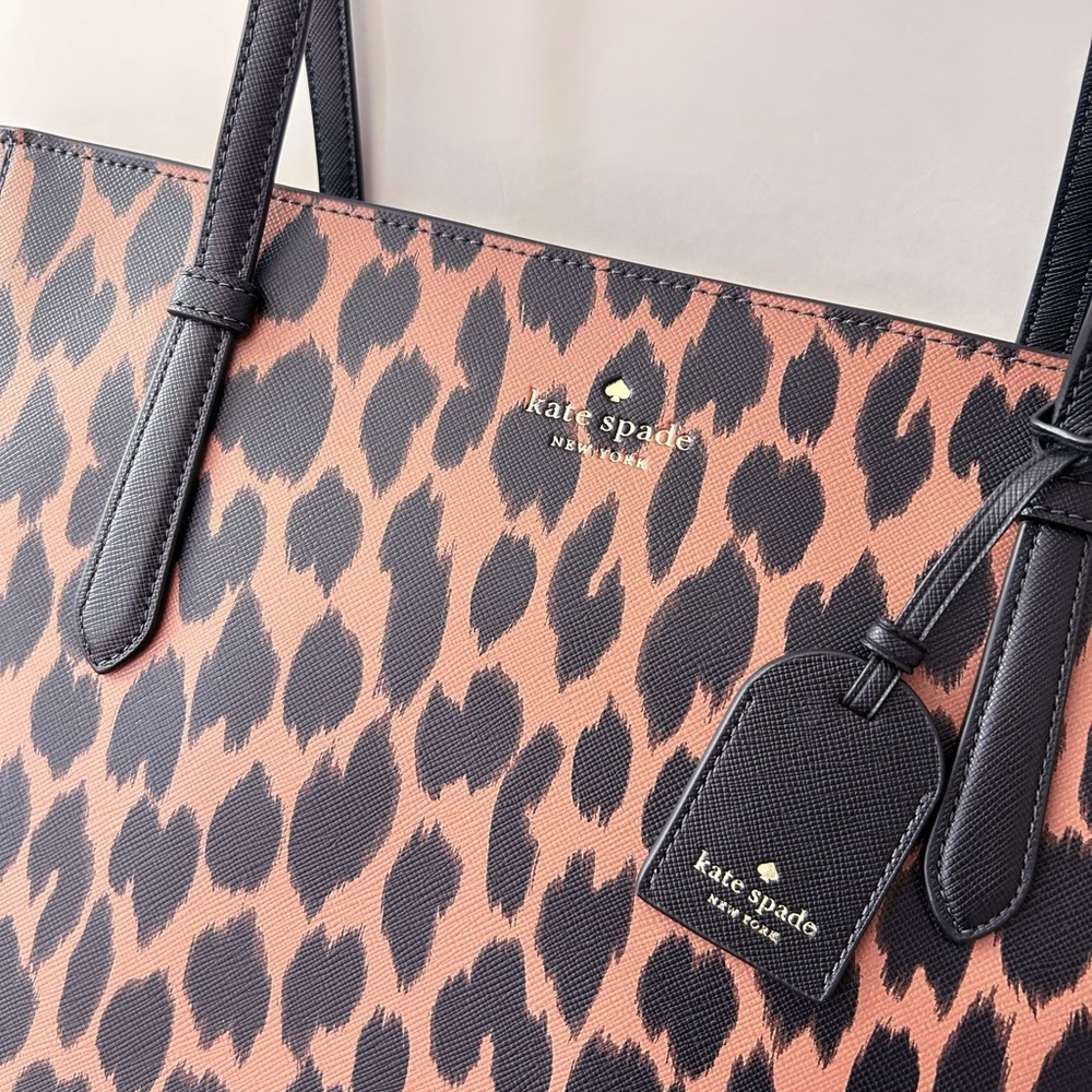 ♠️Kate Spade Schuyler Leopard Spotted Animal Printed Medium Tote Bag NWT - Picture 3 of 7
